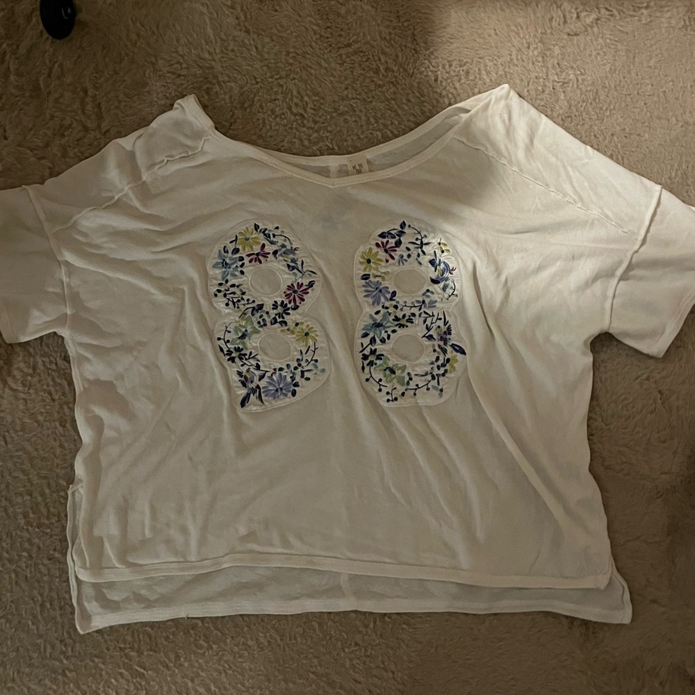 Free People White Floral Graphic Tee